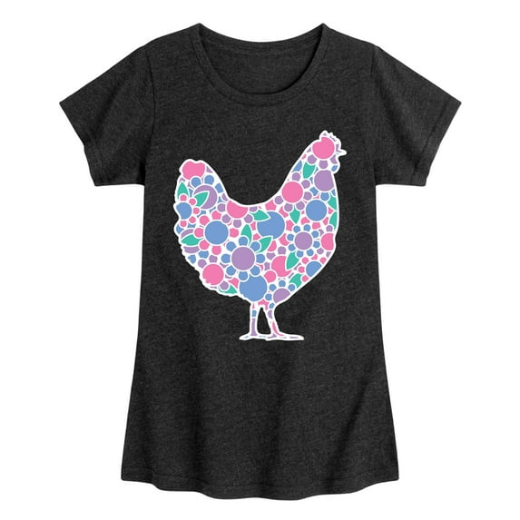 Instant Message - Floral Chicken - Toddler And Youth Girls Short Sleeve Graphic T-Shirt