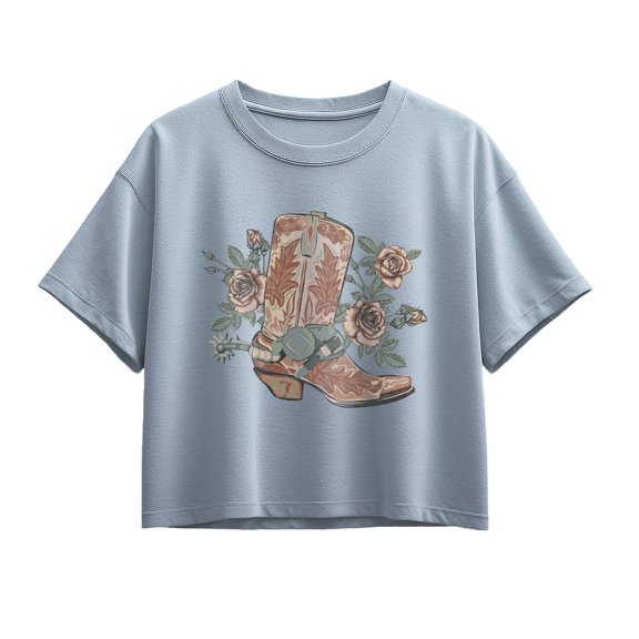 Instant Message - Floral Cowboy Boot Short Sleeve Boxy Graphic T-Shirt