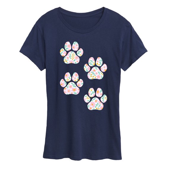Instant Message - Floral Dog Paw Prints Short Sleeve Graphic T-Shirt