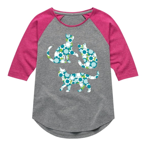 Instant Message - Floral Fill Cats - Toddler And Youth Girls Raglan Graphic T-Shirt