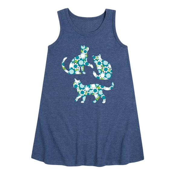 Instant Message - Floral Fill Cats - Toddler and Youth Girls A-line Dress