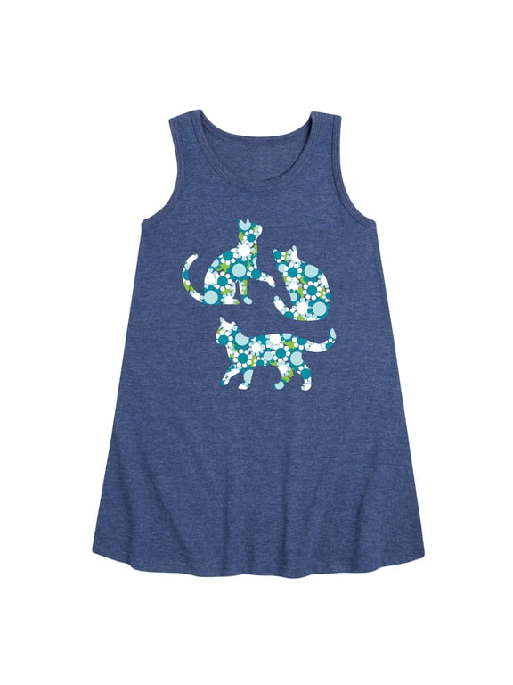 - Floral Fill Cats Girls' Graphic Sleeveless Aline Dress