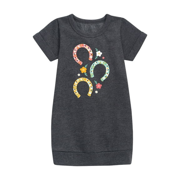 Instant Message - Floral Horseshoes - Toddler & Youth Girls Fleece Dress