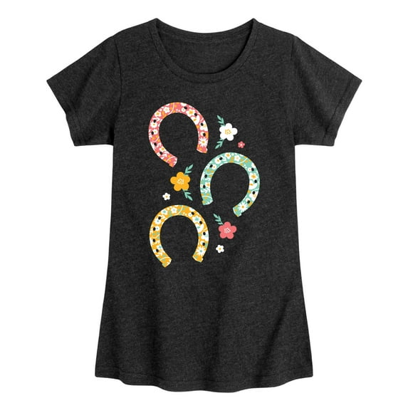 Instant Message - Floral Horseshoes - Toddler & Youth Girls Short Sleeve Graphic T-Shirt