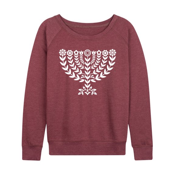 Instant Message - Floral Menorah - Women's French Terry Long Sleeve Pullover