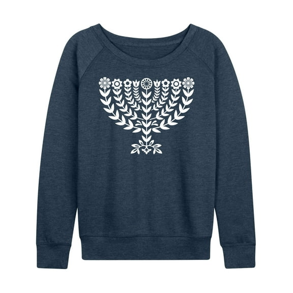 Instant Message - Floral Menorah - Women's French Terry Long Sleeve Pullover