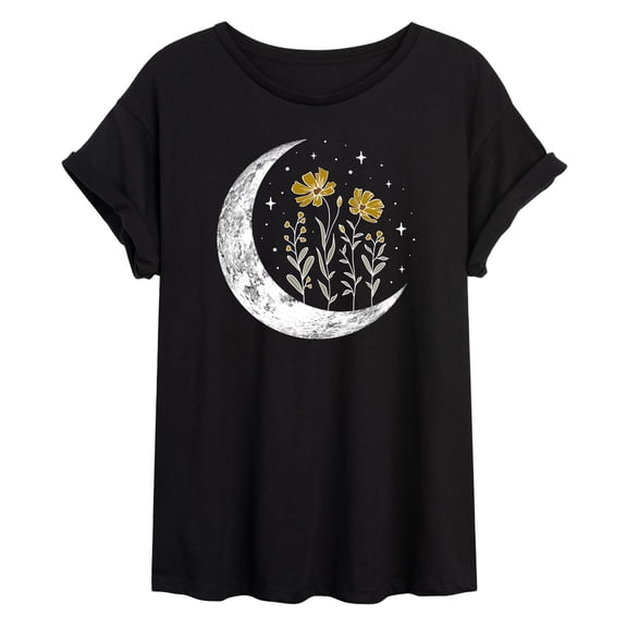Instant Message - Floral Moon - Juniors Oversized Graphic T-shirt