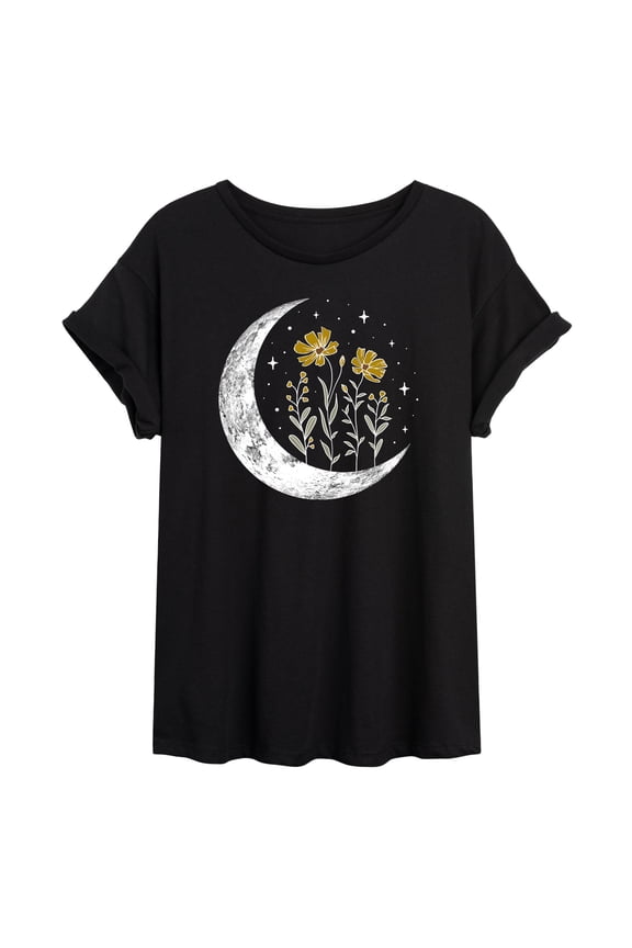 - Floral Moon - Juniors Oversized Graphic T-shirt