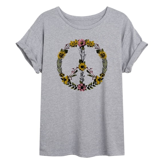 Instant Message - Floral Peace Sign Oversized Graphic T-Shirt