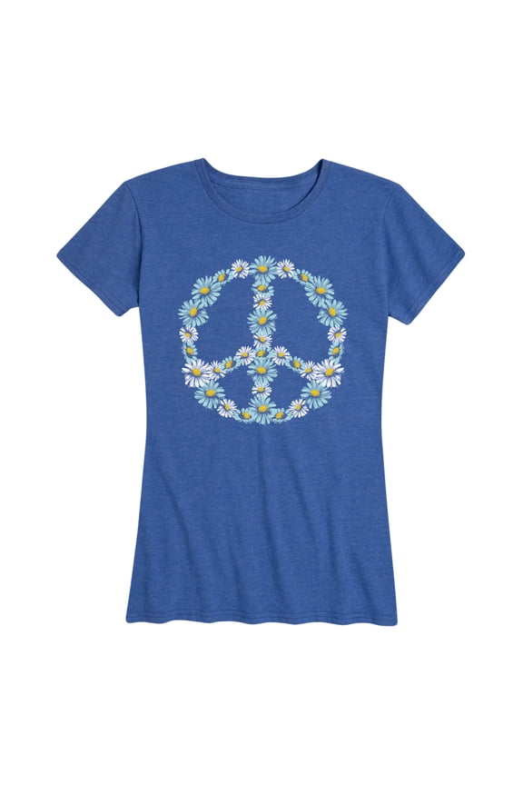 - Floral Peace Sign Short Sleeve Graphic T-Shirt