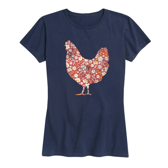 Instant Message - Floral Print Chicken - Women's Short Sleeve Graphic T-shirt