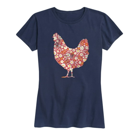Instant Message - Floral Print Chicken - Women's Short Sleeve Graphic T-shirt