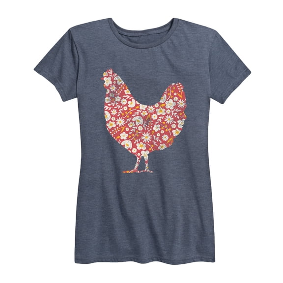 Instant Message - Floral Print Chicken - Women's Short Sleeve Graphic T-shirt
