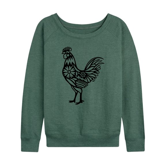 Instant Message - Floral Rooster - Women's Lightweight French Terry Long Sleeve Shirt