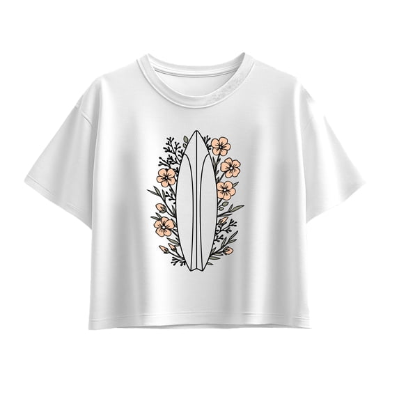 Instant Message - Floral Surfboard Short Sleeve Boxy Graphic T-Shirt