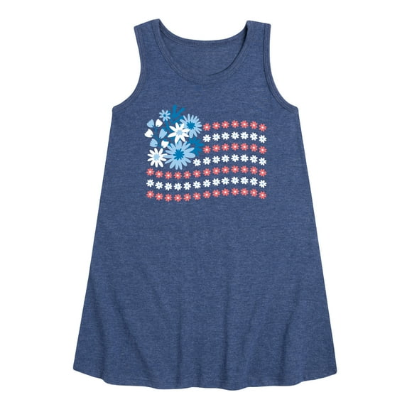 Instant Message - Floral USA Flag - Toddler & Youth Girls A-line Dress