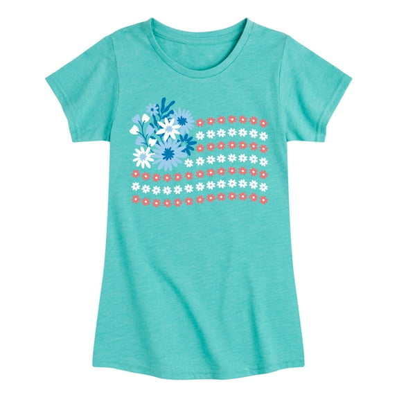 Instant Message - Floral USA Flag - Toddler & Youth Girls Short Sleeve Graphic T-Shirt