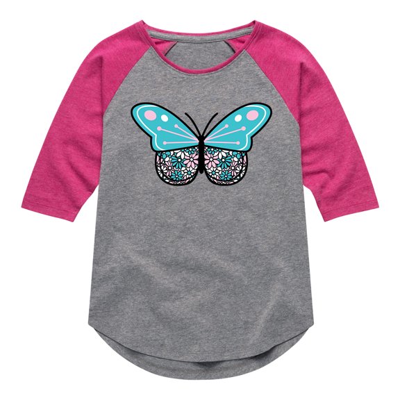 Instant Message - Flower Butterfly - Toddler And Youth Girls Raglan Graphic T-Shirt