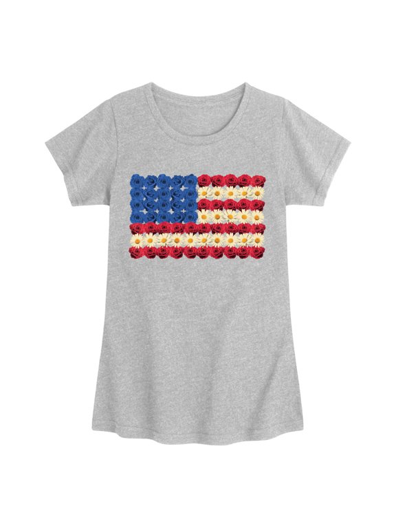- Flower USA Flag Girls' Fitted Short Sleeve Graphic T-Shirt