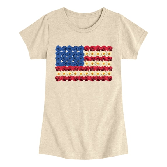 Instant Message - Flower USA Flag Fitted Short Sleeve Graphic T-Shirt