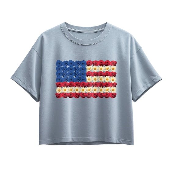 Instant Message - Flower USA Flag Short Sleeve Boxy Graphic T-Shirt