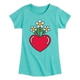 thumbnail image 1 of Instant Message - Flowers In Heart - Toddler And Youth Girls Short Sleeve Graphic T-Shirt, 1 of 6