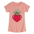 thumbnail image 1 of Instant Message - Flowers In Heart - Toddler And Youth Girls Short Sleeve Graphic T-Shirt, 1 of 6