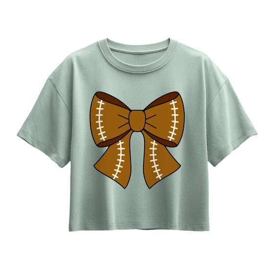 Instant Message - Football Bow Short Sleeve Boxy Graphic T-Shirt