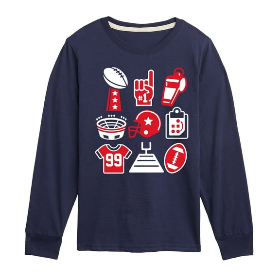 Instant Message - Football Icons - Toddler & Youth Long Sleeve Graphic T-Shirt