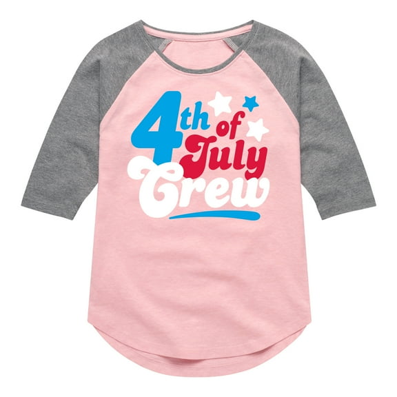 Instant Message - Fourth Of July Crew Retro Script - Toddler & Youth Girls Raglan Graphic T-Shirt