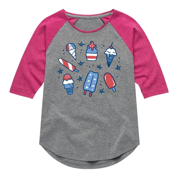 Instant Message - Fourth Of July Desserts - Toddler & Youth Girls Raglan Graphic T-Shirt