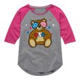 thumbnail image 1 of Instant Message - Fourth of July - Cool Teddy America Shades & USA - Toddler & Youth Girls Raglan T-Shirt, 1 of 5