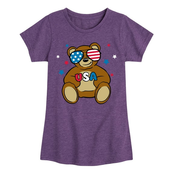 Instant Message - Fourth of July - Cool Teddy America Shades & USA - Toddler & Youth Girls Short Sleeve T-Shirt