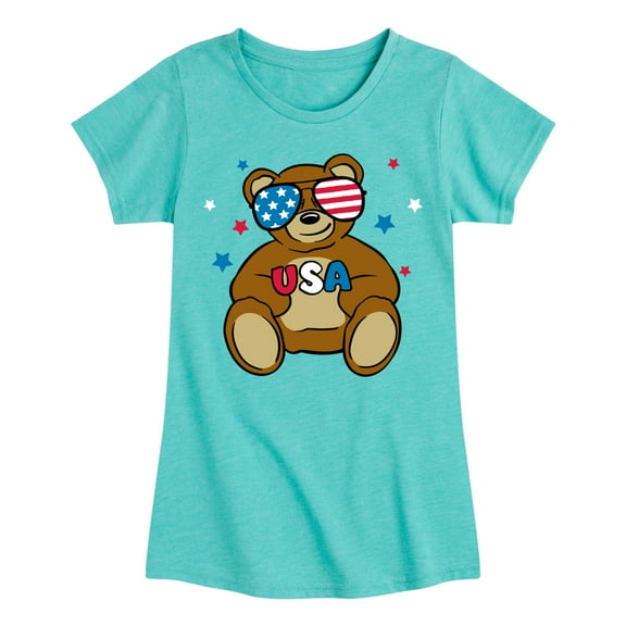Instant Message - Fourth of July - Cool Teddy America Shades & USA - Toddler & Youth Girls Short Sleeve T-Shirt