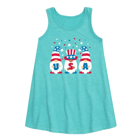 Instant Message - Fourth of July - USA Gnomes Celebrate - Toddler & Youth Girls A-line Dress