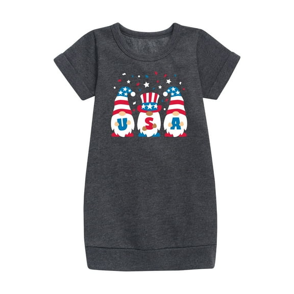 Instant Message - Fourth of July - USA Gnomes Celebrate - Toddler & Youth Girls Fleece Dress