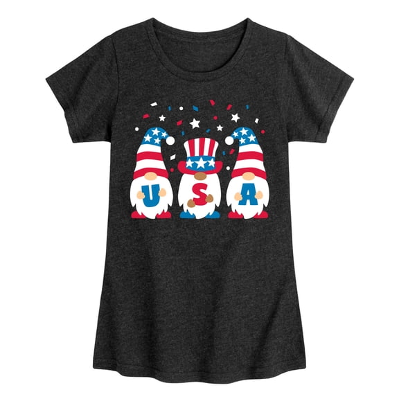 Instant Message - Fourth of July - USA Gnomes Celebrate - Toddler & Youth Girls Short Sleeve Graphic T-Shirt