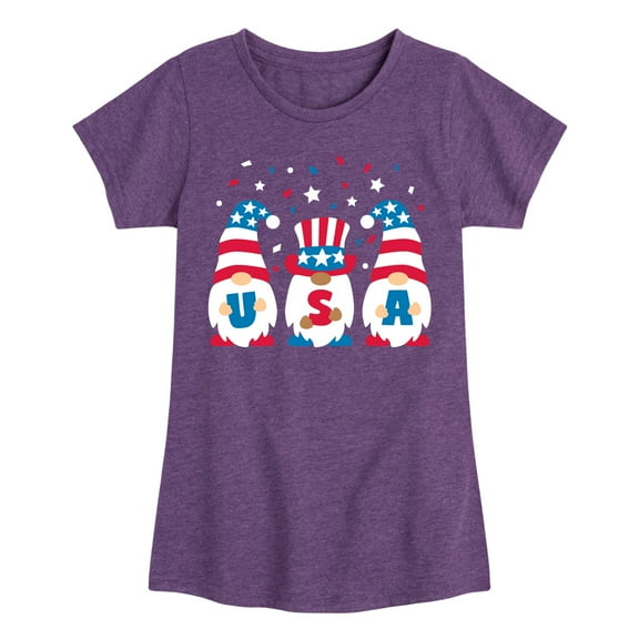 Instant Message - Fourth of July - USA Gnomes Celebrate - Toddler & Youth Girls Short Sleeve Graphic T-Shirt