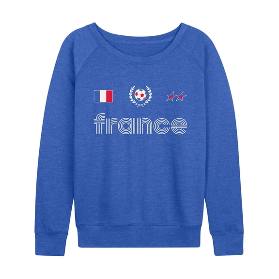 Instant Message - France Soccer Jersey Lightweight French Terry Wide Neck Long Sleeve Graphic Shirt
