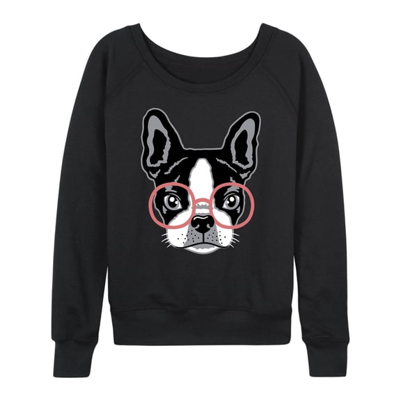Instant Message - French Bulldog With Glasses - Women's French Terry Long Sleeve Pullover