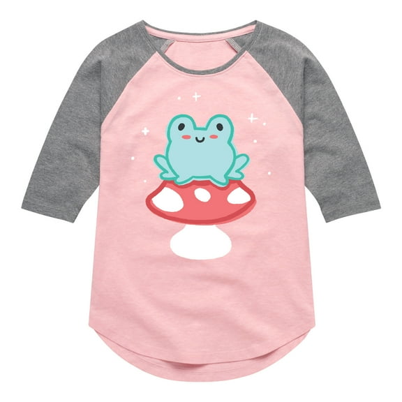 Instant Message - Frog On Mushroom - Toddler And Youth Girls Raglan Graphic T-Shirt