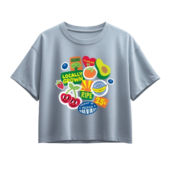 Instant Message - Fruit Stamps - Youth Girl Short Sleeve Boxy Tee