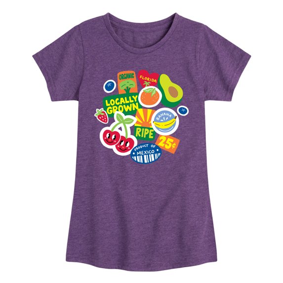 Instant Message - Fruit Stamps Fitted Short Sleeve Graphic T-Shirt