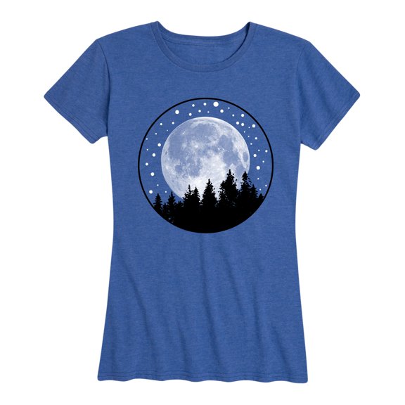 Instant Message - Full Moon Pine Trees- Women's Short Sleeve Graphic T-shirt