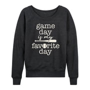Instant Message - Game Day Favorite Day Lightweight French Terry Wide Neck Long Sleeve Graphic Shirt