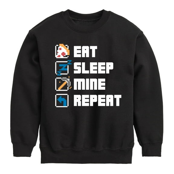 Instant Message - Gamer - Eat, Sleep, Mine, Repeat - Toddler & Youth Crewneck Fleece Sweatshirt