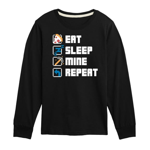 Instant Message - Gamer - Eat, Sleep, Mine, Repeat - Toddler & Youth Long Sleeve Graphic T-Shirt