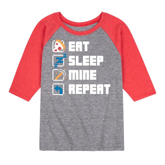 Instant Message - Gamer - Eat, Sleep, Mine, Repeat - Toddler & Youth Raglan Graphic T-Shirt