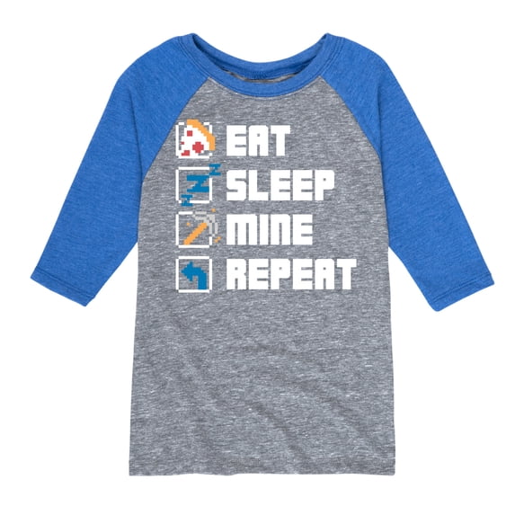 Instant Message - Gamer - Eat, Sleep, Mine, Repeat - Toddler & Youth Raglan Graphic T-Shirt