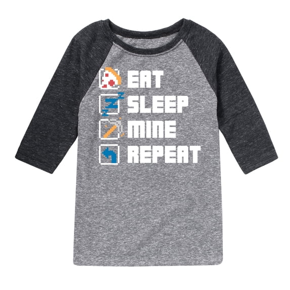 Instant Message - Gamer - Eat, Sleep, Mine, Repeat - Toddler & Youth Raglan Graphic T-Shirt